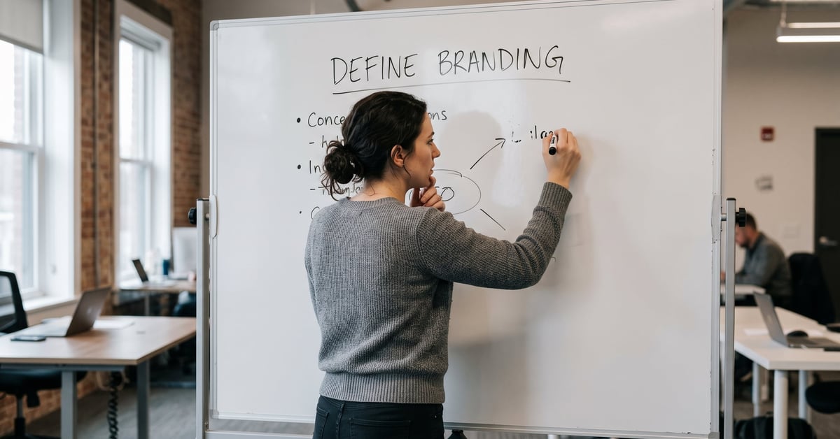 Define branding : identité visuelle et stratégie de marque illustrées en contexte professionnel