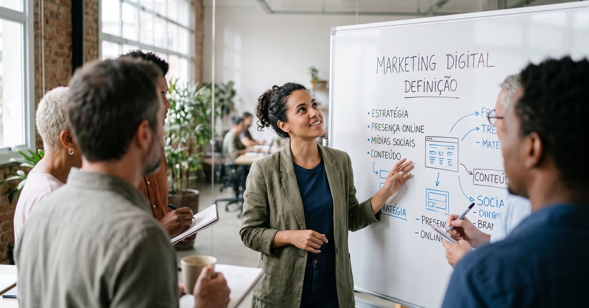 Marketing digital définition : stratégie numérique sur écran d'ordinateur en environnement de travail moderne