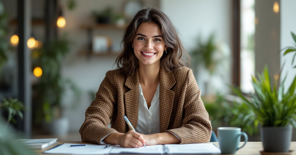 Professionnelle en relations presse travaillant sur son ordinateur dans un bureau moderne — emploi relations presse
